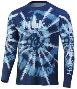 Huk Spiral Dye Pursuit Long Sleeve Shirt - Deep Ocean Blue - Medium